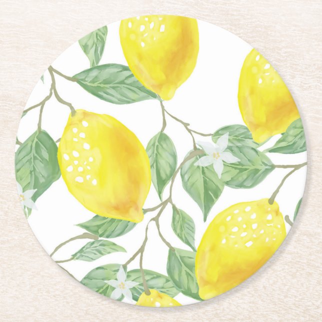 Dessous De Verre Rond Citrons et Feuilles (Devant)