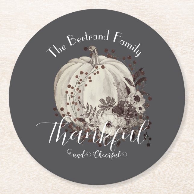 Dessous De Verre Rond Citrouille d'automne lunaire Thanksgiving Monochro (Devant)
