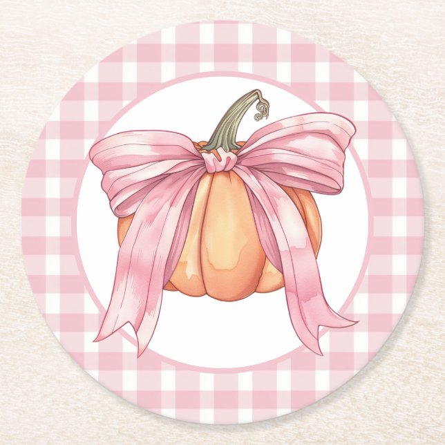 Dessous De Verre Rond Citrouille de ruban rose En vichy, Coquette Bow (Devant)