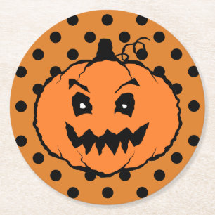 Dessous De Verre Rond Citrouille d'horreur d'Halloween Pois noirs