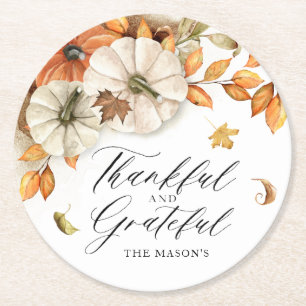Dessous De Verre Rond Citrouille et Feuilles de Thanksgiving