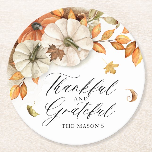 Dessous De Verre Rond Citrouille et Feuilles de Thanksgiving (Devant)