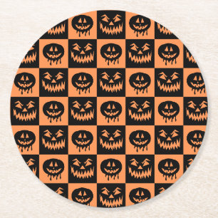 Dessous De Verre Rond Citrouille Halloween Face Fantôme Motif Éffrayant