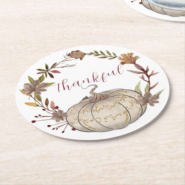Dessous De Verre Rond Citrouille rustique personnalisé Thanksgiving (Incliné)
