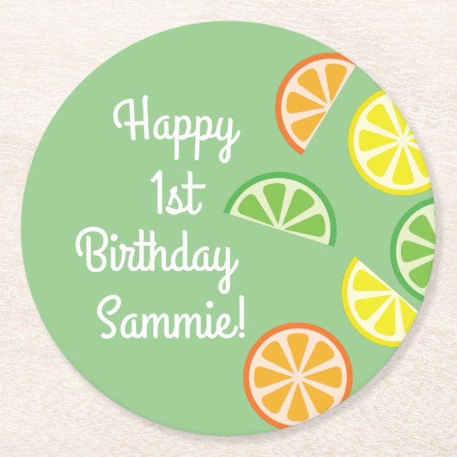 Dessous De Verre Rond Citrus Slice Anniversaire de l'enfant Été (Devant)
