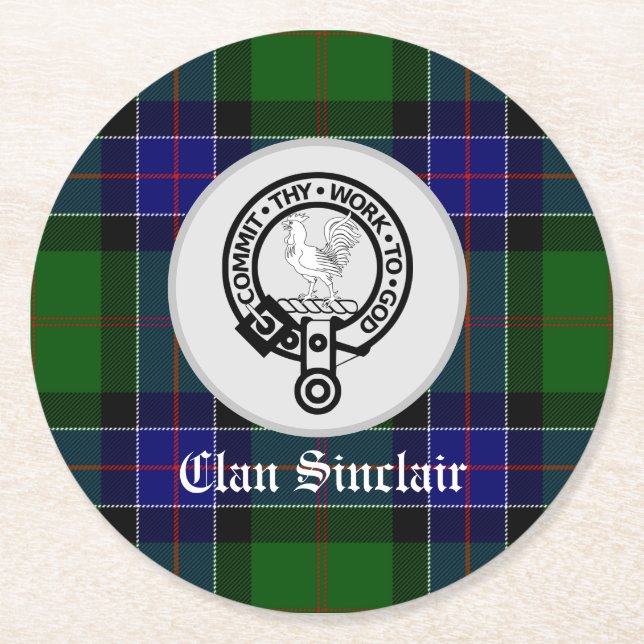 Dessous De Verre Rond Clan Sinclair Tartan & Crest Badge (Devant)