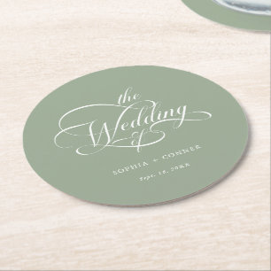 Dessous De Verre Rond Classé Calligraphie Mariage Sage Green