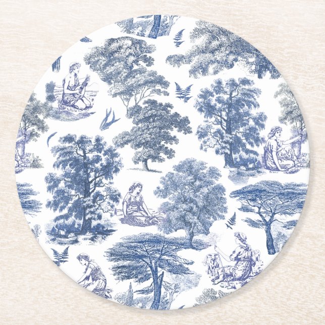 Dessous De Verre Rond Classé élégant Rustic Blue Country Toile (Devant)