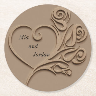 Dessous De Verre Rond Classique Coeur Taupe Personnalisé Mariage