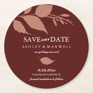 Dessous De Verre Rond Coaster Mariage Enregistrer La Date Marron