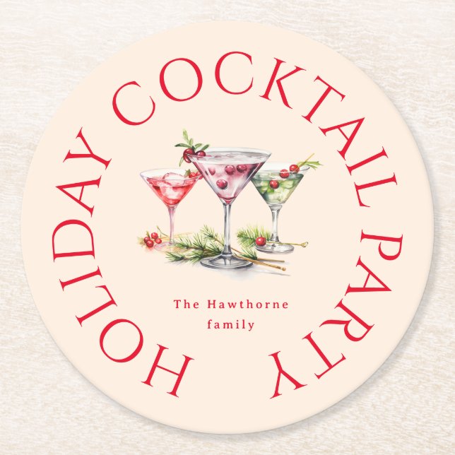 Dessous De Verre Rond Cocktail de Noël et soirée élégante (Devant)