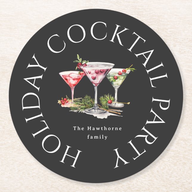 Dessous De Verre Rond Cocktail de Noël et soirée élégante (Devant)