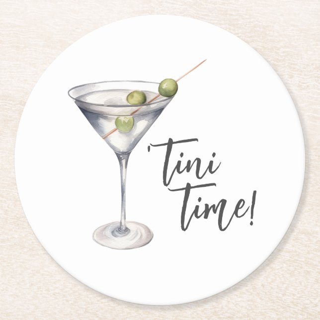 Dessous De Verre Rond Cocktail Drôle 'Tini Time Martini (Devant)