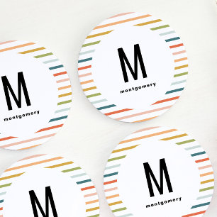 Dessous De Verre Rond Cocktail Monogrammé aux Rayures Colorées