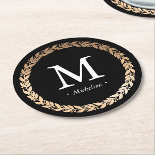 Dessous De Verre Rond Cocktail Monogrammé Garland doré