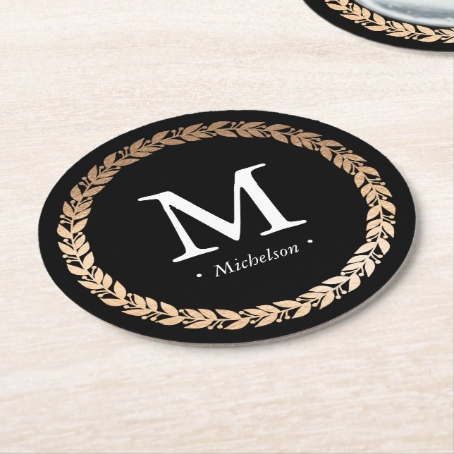 Dessous De Verre Rond Cocktail Monogrammé Garland doré (Incliné)
