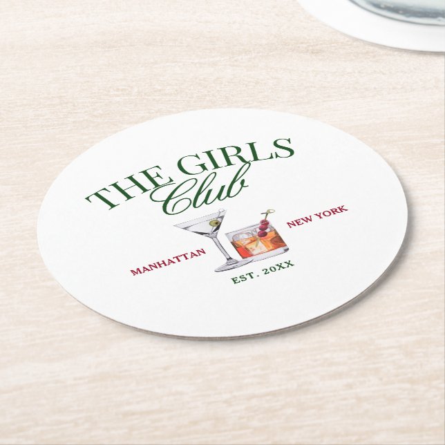 Dessous De Verre Rond Cocktails Classy Green & Red Girl's Club (Incliné)