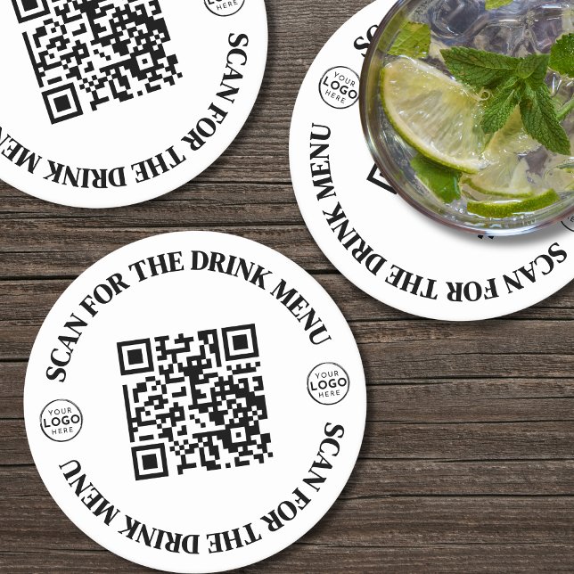 Dessous De Verre Rond Code QR du menu du logo professionnel personnalisé (Custom Text Business Logo QR Code Round Paper Coaster)
