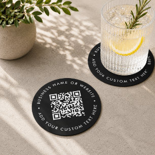 Dessous De Verre Rond Code QR   Scan Me Black Modern Design Business
