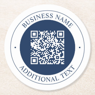 Dessous De Verre Rond Code QR & Texte personnalisables Bleu marine fon