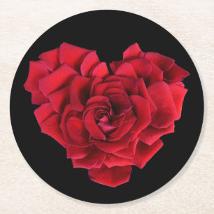Dessous De Verre Rond Coeur de rose rouge