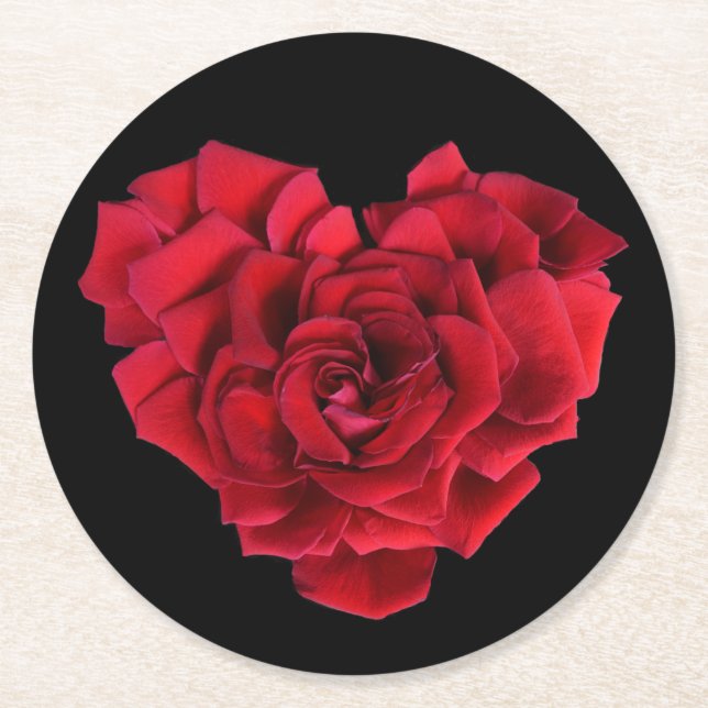 Dessous De Verre Rond Coeur de rose rouge (Devant)
