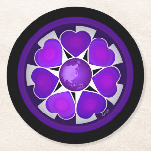 Dessous De Verre Rond Cœur violet battant en N&B