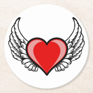 Dessous De Verre Rond coeur volant de l'amour