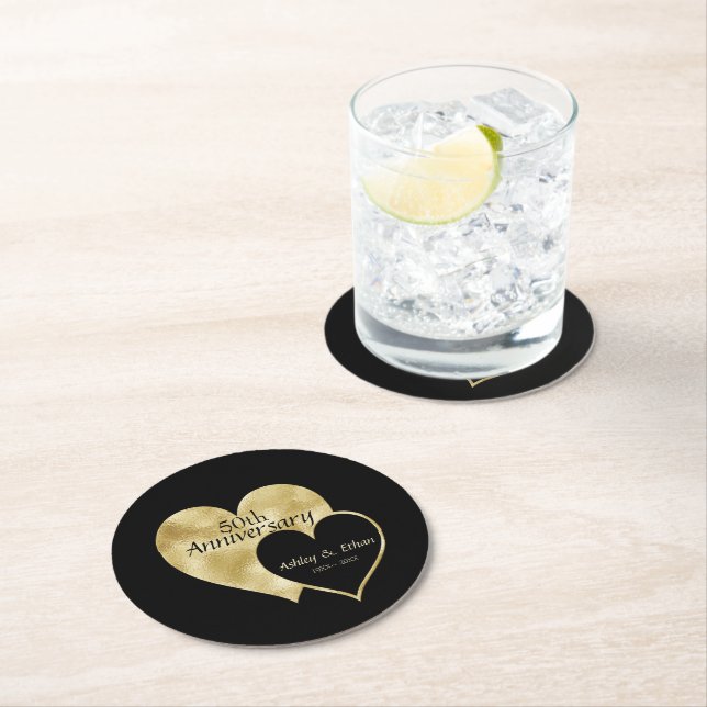 Dessous De Verre Rond Coeurs d'or (En situation)