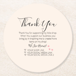Dessous De Verre Rond Cœurs roses petite entreprise merci  