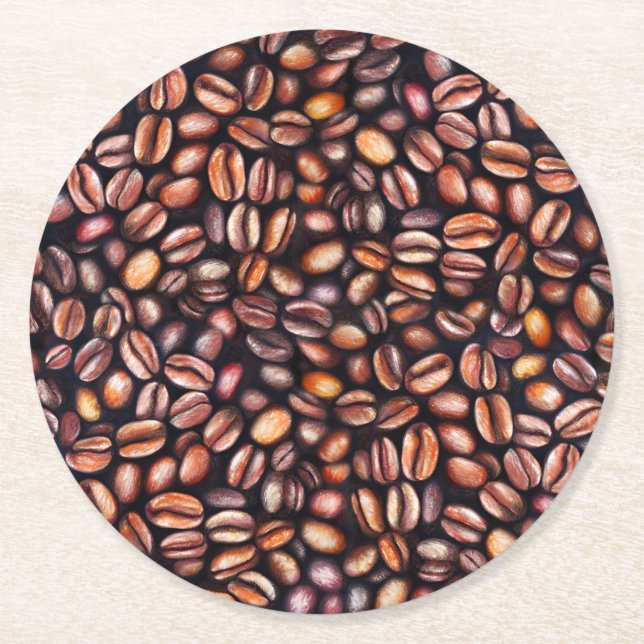 Dessous De Verre Rond Coffee Haricots crayon Motif Rustique Brown (Devant)