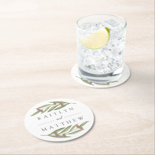 Dessous De Verre Rond Collection de Mariages de Branches d'Olivier