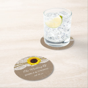 Dessous De Verre Rond Collection de Mariages de tournesols rustiques