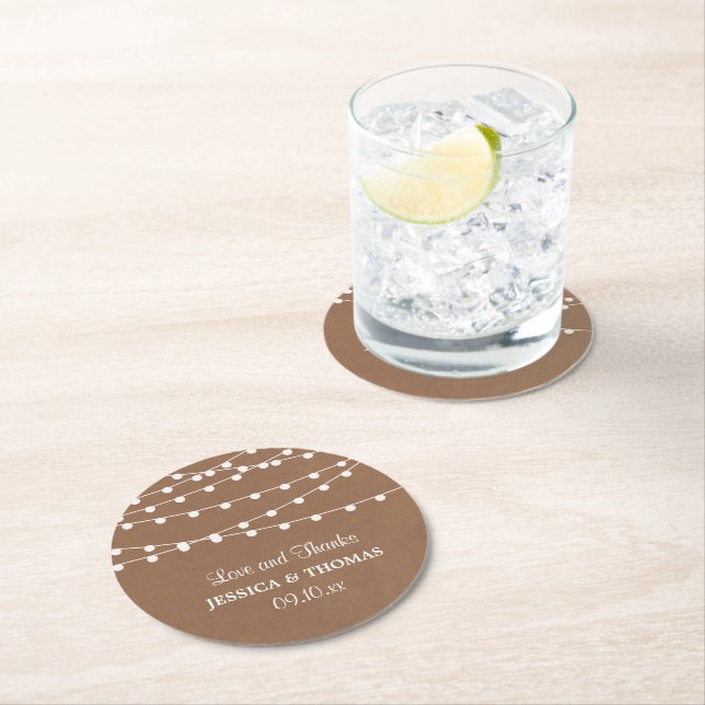 Dessous De Verre Rond Collection de Mariages Rustic Kraft (En situation)