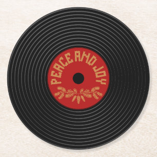 Dessous De Verre Rond Conception de disques vinyle Peace and joy