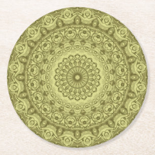 Dessous De Verre Rond Conception de motif mandala vert olive