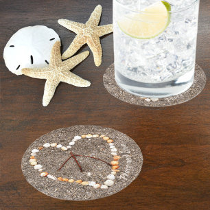 Dessous De Verre Rond Connexion Paix au coeur des coquillages Plage Côti