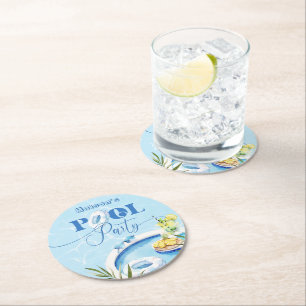 Dessous De Verre Rond Cool piscine fête d'anniversaire bleu natation