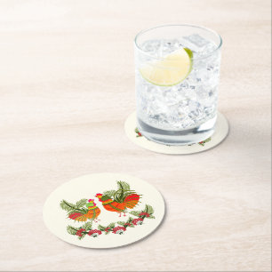 Dessous De Verre Rond Coq avec poule