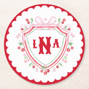 Dessous De Verre Rond Coquette Cherry Monogram Crest Enterrement de Vie 