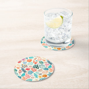 Dessous De Verre Rond Coquillage de corail d'été tropical coloré