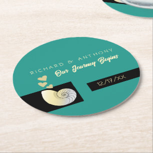 Dessous De Verre Rond Coquillage et Coeurs, Mariage plage