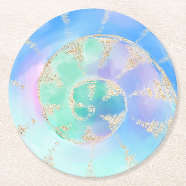Dessous De Verre Rond Coquille aquarelle (Devant)