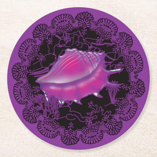 Dessous De Verre Rond Coquille marine rose (Devant)
