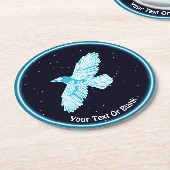 Dessous De Verre Rond Corbeau bleu sur étoiles (Incliné)