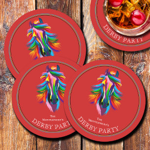 Dessous De Verre Rond Couleur Racehorse Derby Party Rouge