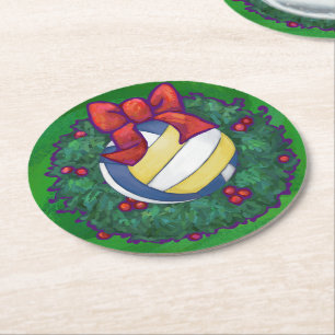 Dessous De Verre Rond Courbe de Noël de volley-ball