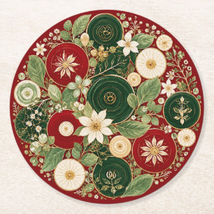 Dessous De Verre Rond Couronne botanique cramoisie