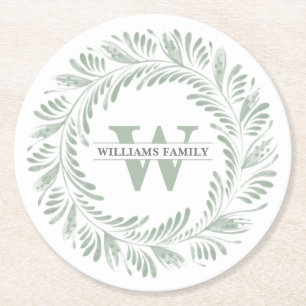 Dessous De Verre Rond Couronne de fleurs botaniques élégante monogramme