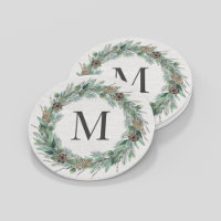 Couronne de monogramme de verdure rustique d'hiver